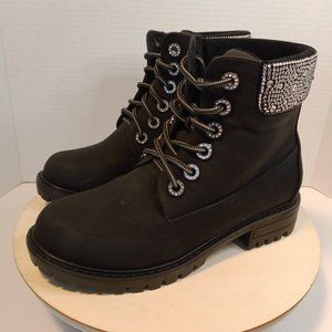 LILIANA Black with Crystal Embellishments Women's Hiking Boot Size 7